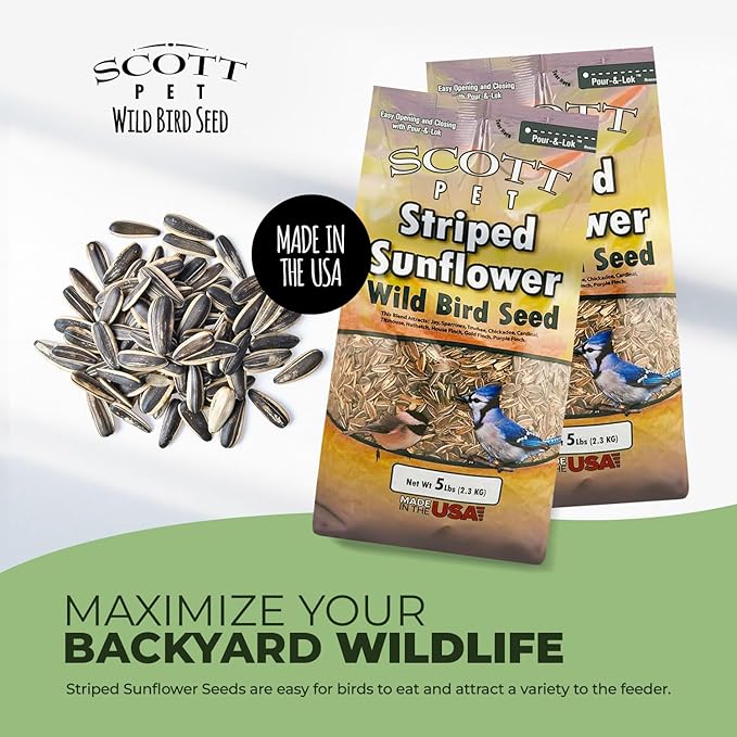 Scott Pet Wild Bird Seed, Striped Sunflower Seeds, 5 lbs Bag, Feed, Great Source of Energy, Food for Outside Wild Birds