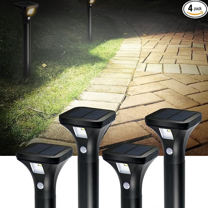 AURAXY Solar Outdoor Lights with Motion Sensor – Waterproof LED Pathway Lights for Yard, Garden, Walkway, Driveway – Auto On/Off, Easy Installation (4 Pack)
