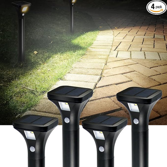 AURAXY Solar Outdoor Lights with Motion Sensor – Waterproof LED Pathway Lights for Yard, Garden, Walkway, Driveway – Auto On/Off, Easy Installation (4 Pack)