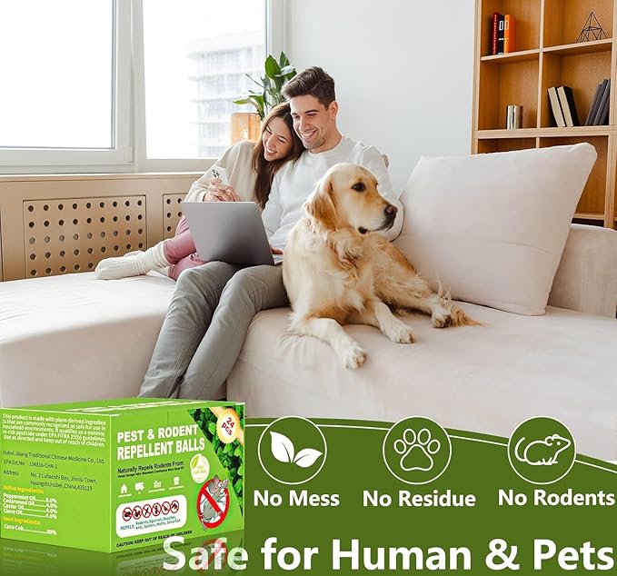 Mouse Rodent Repellent – Peppermint Oil Rodent & Insect Repellent Balls 24 Pack, Plant-Based Deterrent for Mice, Rats, Roaches & Bugs, Indoor & Outdoor Use