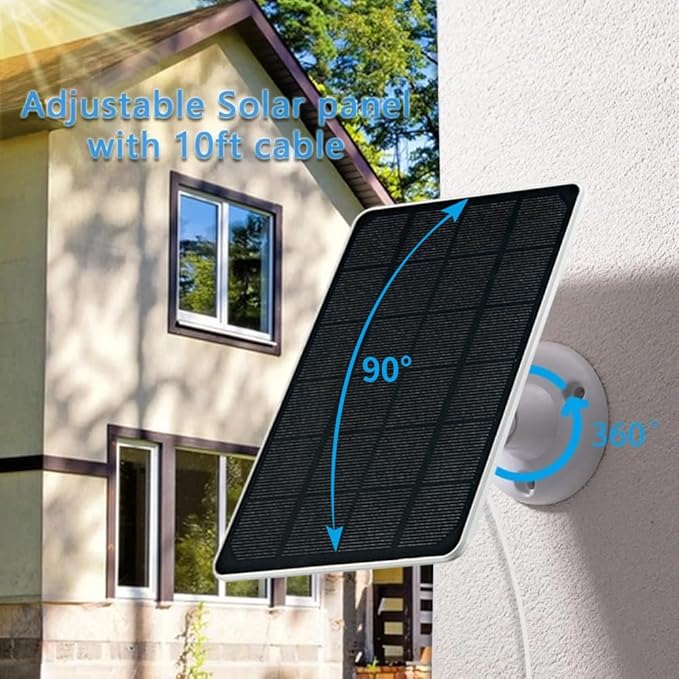 Ring Camera Solar Panel, Compatible with Ri ng Stick Up Cam Battery, Ring Spotlight Plus/Pro Battery, Waterproof 5V6W, 9.8 inch Long Charging Cable (White 1Pack)