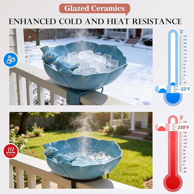 Ceramic Bird Bath for Outdoors, 10.1” Hand-Painted Glazed Ceramic Bird Baths Bowls and Feeders for Outside, UV/Frost-Resistant Finish Ground Garden Table Top Bird Baths Decor for Patio Yard Home Green