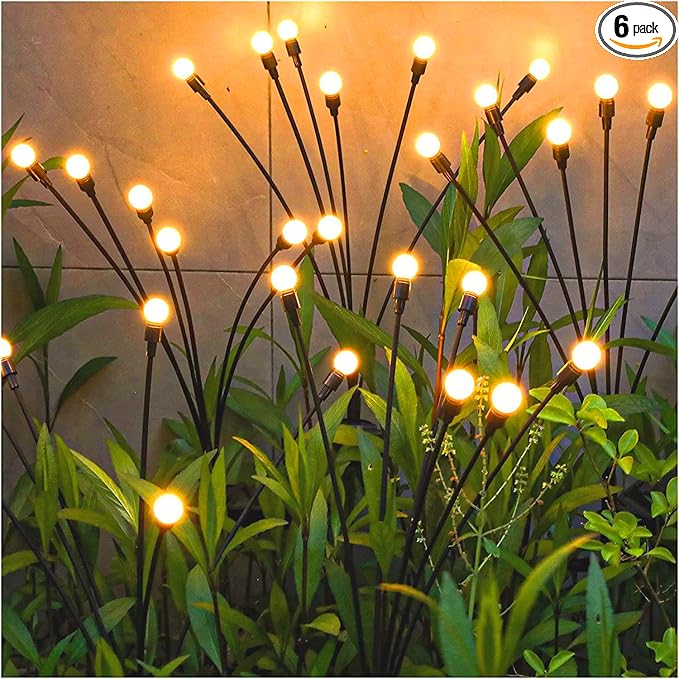 TONULAX Solar Garden Lights - 6 Pack Upgraded Solar Swaying Light, Sway by Wind, Outdoor Lights, Yard Patio Pathway Decoration, High Flexibility Iron Wire & Heavy Bulb Base, Warm White