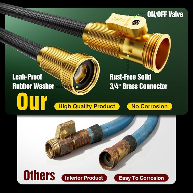 Garden Hose 125 ft Non-Expandable, Flexible Water Hose, Lightweight Hose with 10-Function Nozzle for Yard, Portable, Leak Proof, All-Weather Water Pipe for Outdoor, Car Wash, RV, Lawn