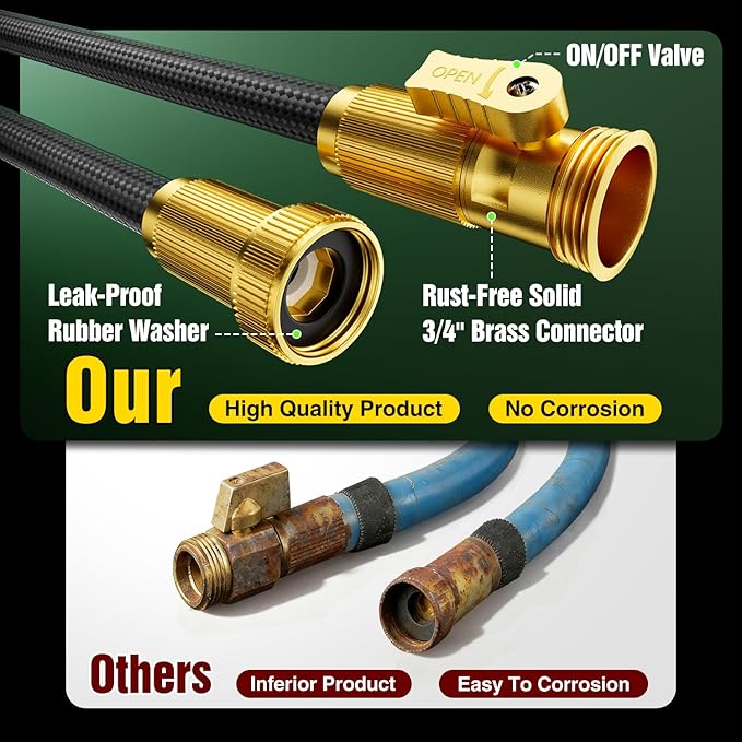 Garden Hose 50 ft Non-Expandable, Flexible Water Hose, Lightweight Hose with 10-Function Nozzle for Yard, Portable, Leak Proof, All-Weather Water Pipe for Outdoor, Car Wash, RV, Lawn