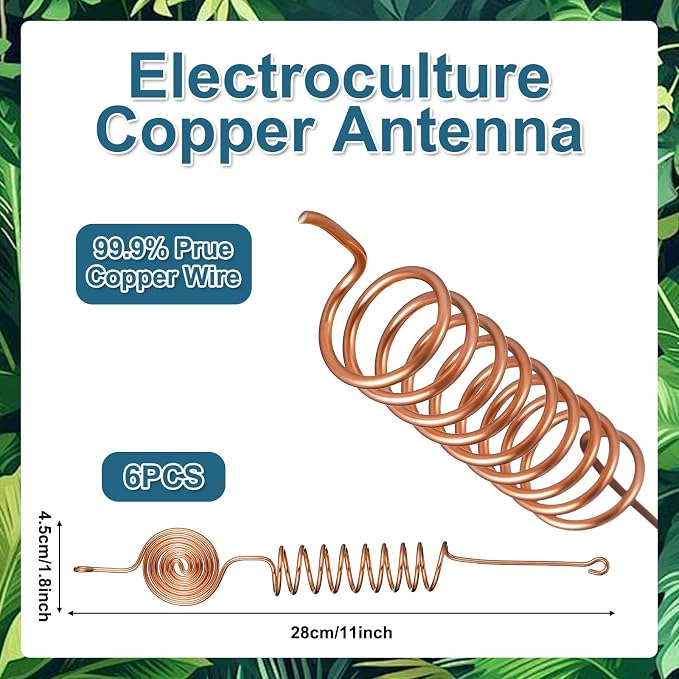 6 Pack Electroculture Copper Gardening Antenna Kit Thick 10-Gauge 99% Copper Wire Electroculture Plant Stakes Tensor Rings Kit Rods Electronic Planting for Growing Vegetable Garden Plants Support