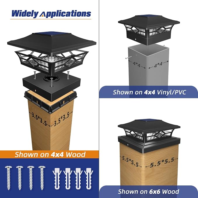 APONUO Solar Post Cap Lights,12 Pack 2-Modes Bright 4x4 Post Solar Lights Auto On Off,Outdoor Waterproof Garden Patio Fence Deck Patio Decor for Fence Deck Post Caps 4x4 6x6 Wood,4x4 Vinyl