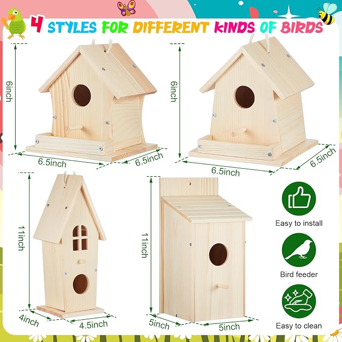 Liliful 8 Pack Birdhouse Crafts for Kids, Wooden Creative DIY Bird House Kits Arts and Crafts Set for Kids and Adults, Spring Birthday Gifts for Toddlers Ages (Holiday Style)