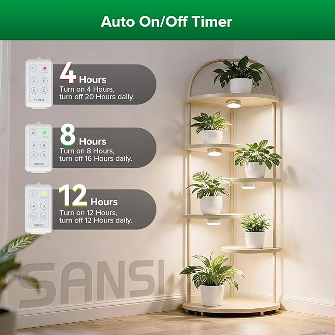 SANSI 20W(5W*4) Puck Grow Lights for Indoor Plants Full Spectrum, 4 Head Plant Lights for Indoor Growing, LED Plant Lamp for Growth with Timer, Auto On Off 4 8 12 Hrs Greenhouse,No Dimmable