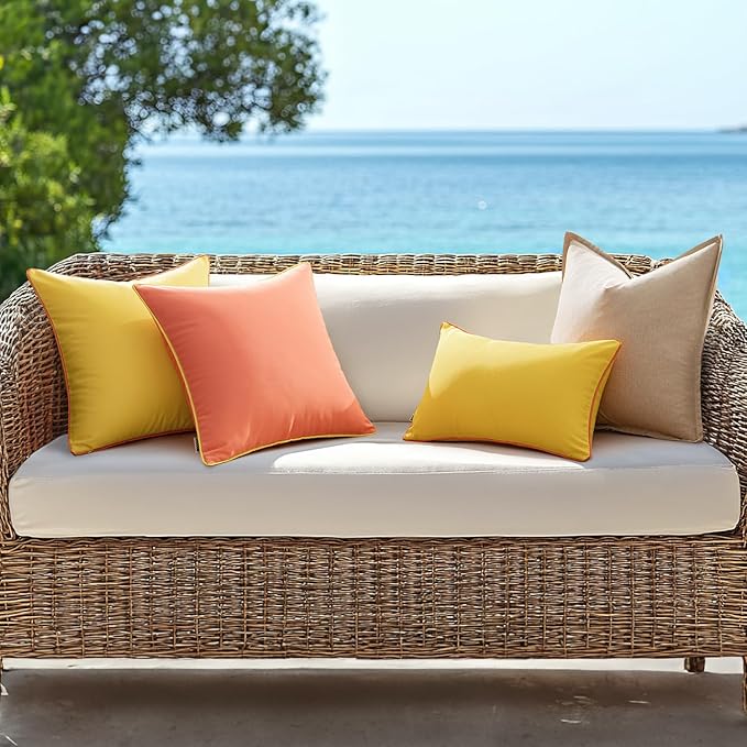 MIULEE Pack of 2 Outdoor Waterproof Throw Pillow Covers Decorative Outdoor Pillowcases Piping Edge Water Resistant Cushion Covers for Patio Garden Couch Chair Tent Balcony, 18x18 Inch Coral Red