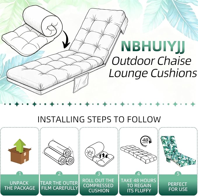 Patio Chaise Lounge Cushions, 68"x21"x4.5" Waterproof Replacement Beach Pool Lawn Outdoor Lounge Chair Cushion with Pocket, Non-Slip Bottom & Secure Ties for Outdoor Furniture, Tequila