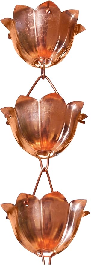 Monarch Rain Chains Pure Copper Lotus Cup Rain Chains for Gutters – 3 ft Extension Decorative Rainchain Outdoor Durable Heavy Duty Gutter Chain Downspout Replacement, Modern Rainchains for Outside