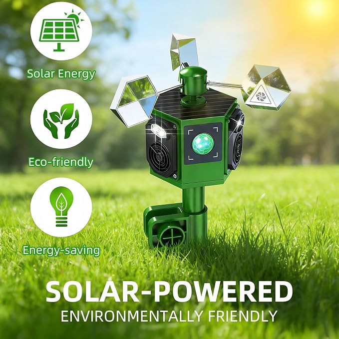 Solar Ultrasonic Bird Repellent Devices Outdoor&Woodpecker Deterrent with Reflective Bird Repeller-Reflective Rotating Goose Deterrent Suitable for Long-Term use Bird Deterrents for Outside