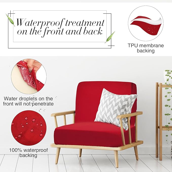 Newwiee 12 Pcs Patio Outdoor Cushion Covers Replacement Waterproof Stretch Sofa Couch Cushion Covers Washable Individual Couch Slipcovers Set Furniture Protector for Pets(20-27 Inch,Wine Red)