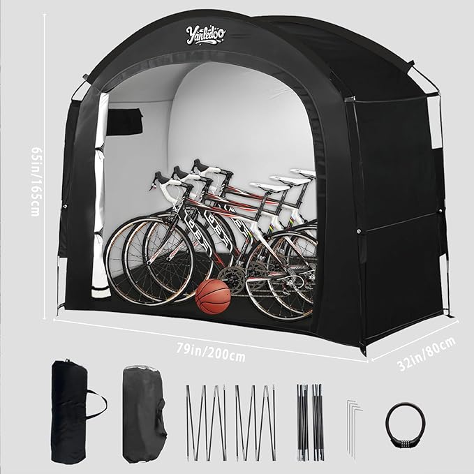Bike Storage Tent, Outdoor Shed with Thick Waterproof Fabric, 30% More Top Space, Fits 2/3/4/5 Bikes or Tricycles, Easy Setup, Portable Cover for Garden Tools & Motorcycles