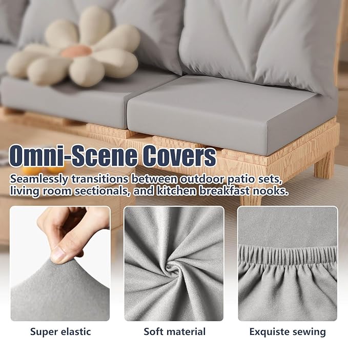 8Pcs Patio Stretch Cushion Covers, Outdoor Couch & Sofa Replacement Slipcovers for Patio Furniture Cushion Covers, Washable Reusable Furniture Protector, Square Large, Air Grey