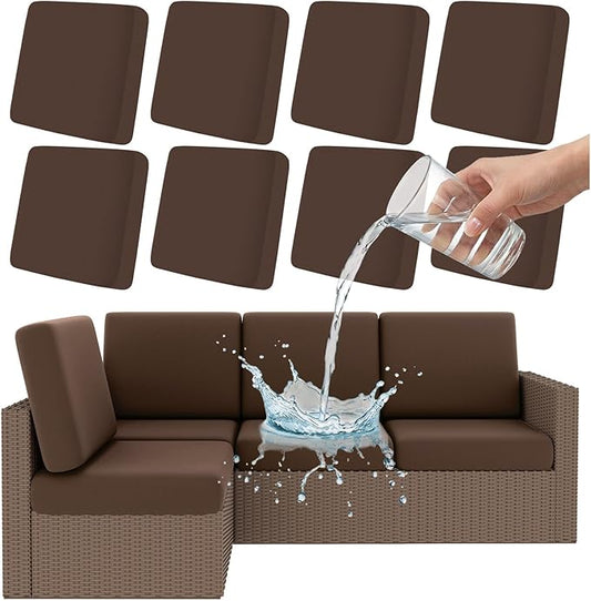 Smiry Waterproof Patio Cushion Covers, Stretch Outdoor Couch Slipcovers Replacement Washable Furniture Protector Sofa Chair Seat Cover for Dogs and Pets (8 Pcs, Coffee)