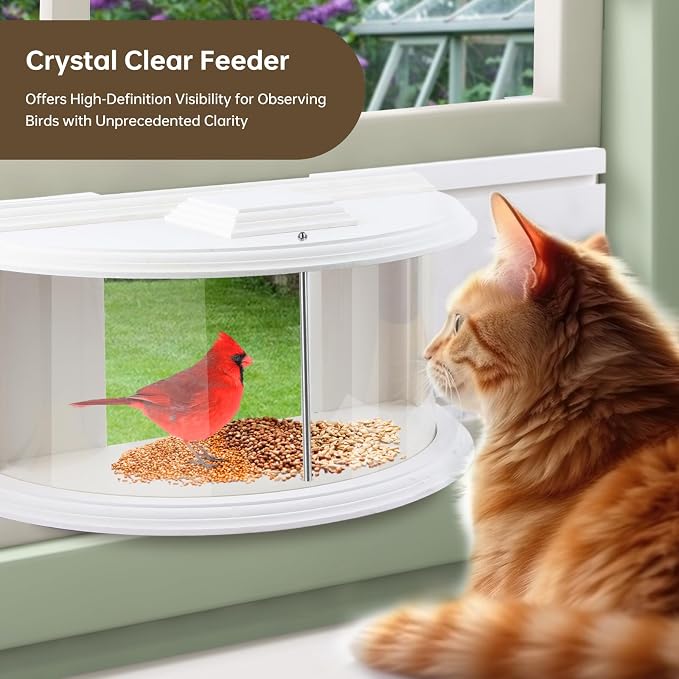 JOYSEUS Window Bird Feeder, 180° Clear View Bird Feeder, Durable and Elegant in-Window Bird Feeder for Watching Birds - Embrace The Delight of Bird Feeder.