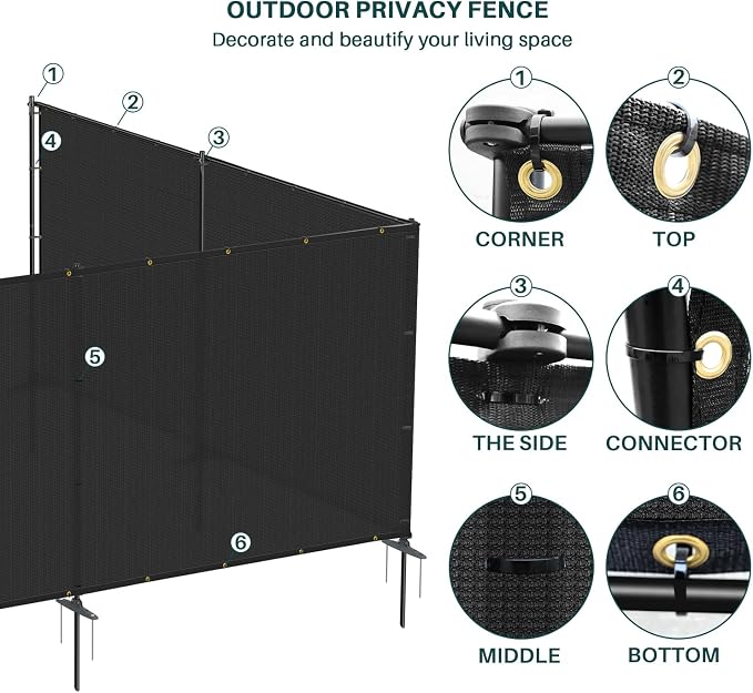 Bynbbur 5'x35' Outdoor Privacy Screen Freestanding with Iron Poles and Stakes, Temporary Dog Fencing, Backyard Divider, Metal Garden Fence for Pool Patio Barrier Border, Black