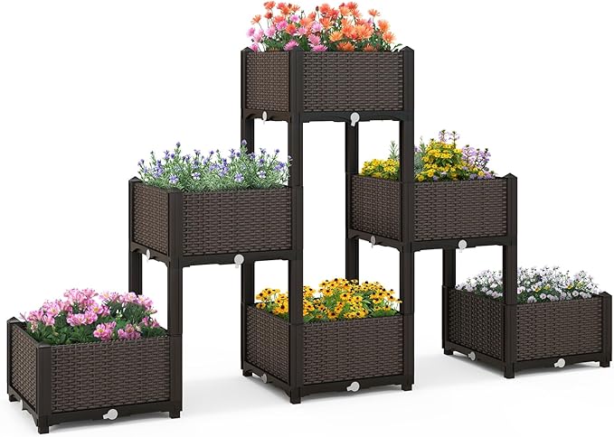 HAPPYGRILL Outdoor Raised Garden Bed, 6 Raised Planter Box with Removable Legs & Brackets, Self-Watering System, Drainage Holes, Raised Beds for Gardening, Vegetables, Fruits, Flowers, Herbs