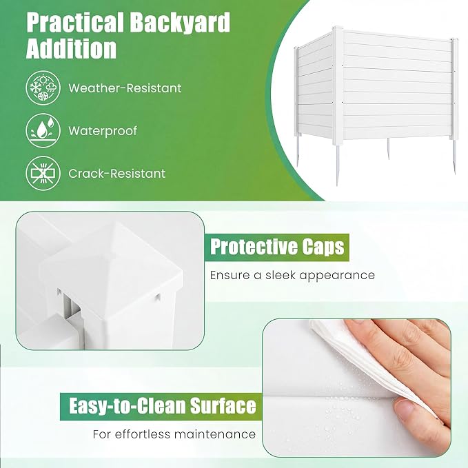 HAPPYGRILL Air Conditioner Fence, 3 Panels Outdoor Privacy Screen with Metal Stakes, No Dig Pool Equipment Enclosure, 48" x 38" Trash Can Screen Fence Kit for Outside Backyard, White