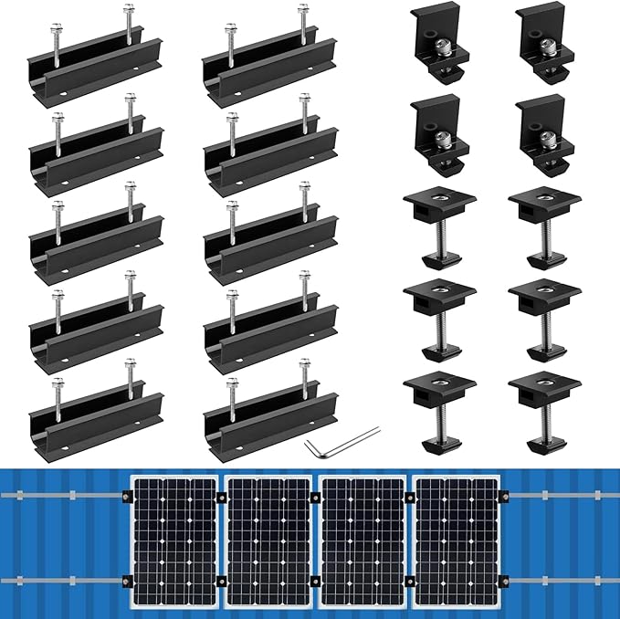 Anbte Solar Panel Mounting Brackets, Included 10 x 4.72 in Rails + 4 end Clamps 40mm + 6 Center Clamps 40mm + 1 Wrench, Aluminum Solar Mounting Kit for 4 Panels, Waterproof, for Roof, RV, Boat, Black