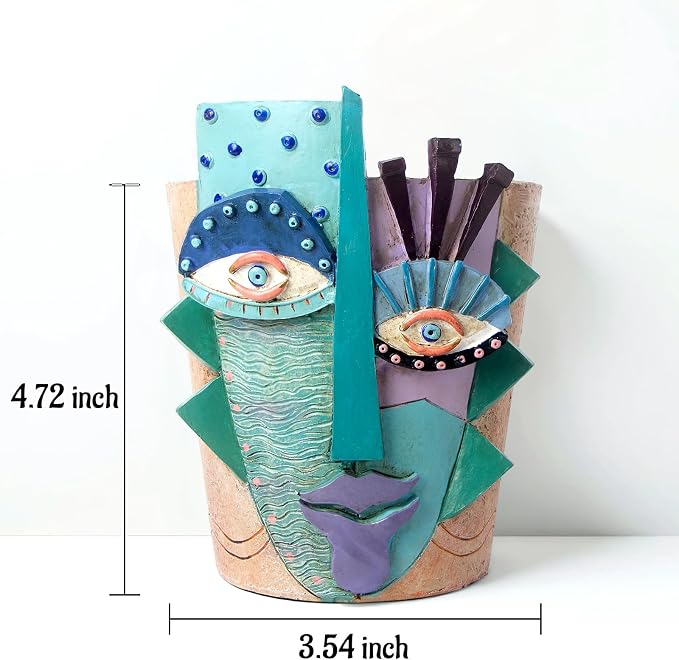 Mrlikale Abstract Face Planter Pots with Drainage Hole for Indoor Plants | 4.7 Inch Hand-Painted Funny Face Flower Pot for Succulents, Shelves, Desks, and Modern Home Decor