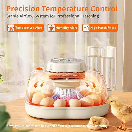APDOE Egg Incubators for Hatching Eggs, Temperature and Humidity Control, Automatic Egg Turning, Egg Candler, External Water Bottle, Air Vent, for Chicken, Duck & Quail Eggs, 12 Eggs + 30 Quail Eggs