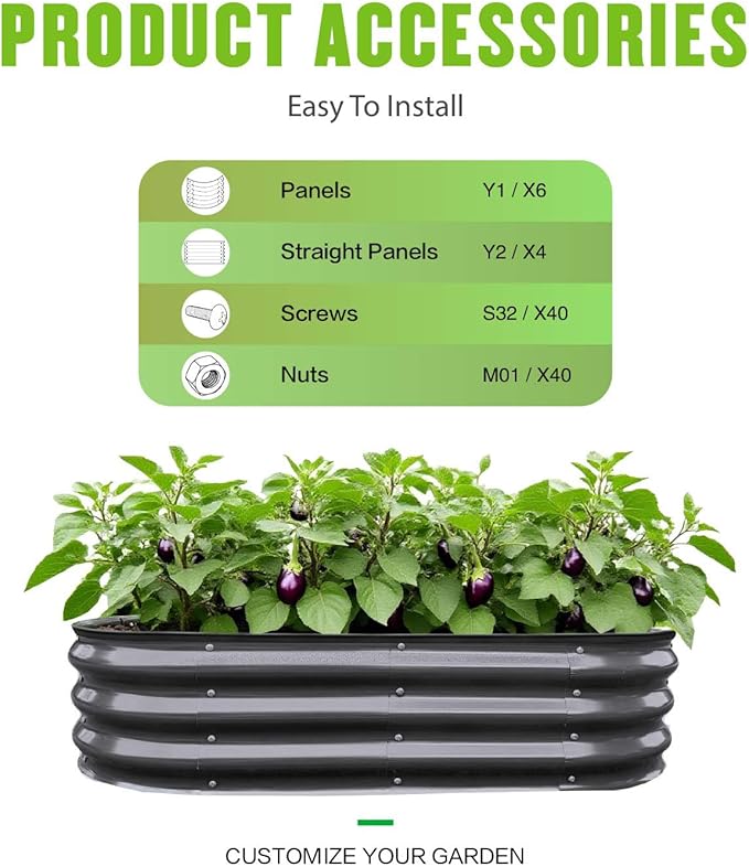 GrowHaus 4x2x1ft Galvanized Raised Garden Bed, Planter Boxes Outdoor Metal Garden Beds for Planting Vegetables Flowers Herbs Dark Gray 2 Pack