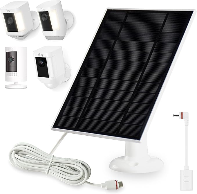 Solar Panel for Ring Cameras,1Pack Solar Panel Compatible with Ring Stick Up Cam/Pro Battery,Ring Spotlight Cam Plus/Pro Battery,with USB-C to Barrel Plug Adapter