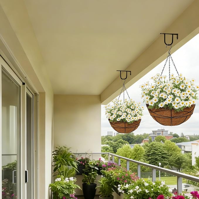 4 Pack 14 inch Metal Hanging Baskets for Plants Outdoor Metal Wire Hanging Basket Planter with Coco Fiber Liners Flower Pots for Home Porch Garden Patio, Diamond-Shaped