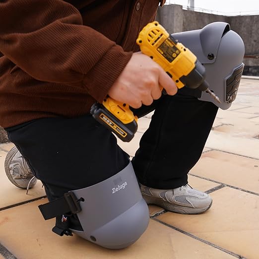 Zeluga 15-396 Heavy Duty Knee Pads with Anti-slip Strong Double Straps, Ultraflex Work Knee Foam Padding Pads, Safety for Indoor and Outdoor Use, Gray/Black