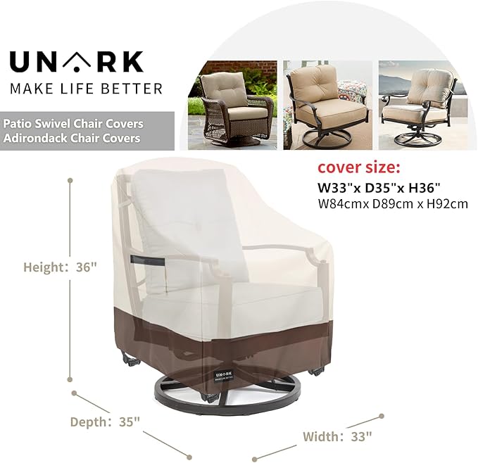 Outdoor Swivel Chair Covers Waterproof 2 Pack, Outdoor Chair Covers Patio Furniture Cover for Deck Patio Swivel Chair Heavy Duty, 33 W x 35 D x 36 H inches Beige and Brown