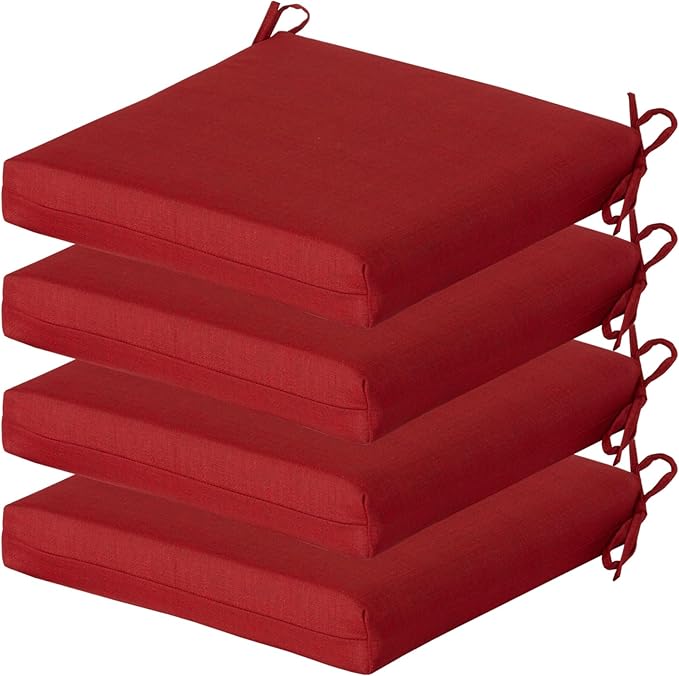 COZYVIDA Outdoor Chair Cushions Set of 4, 20"x20" Square Seat Pads with Tie Straps and YKK Zippers, 30D High-Density Foam, Water-Resistant Fabric,UV-Resistant 1000+ Hrs,Chili
