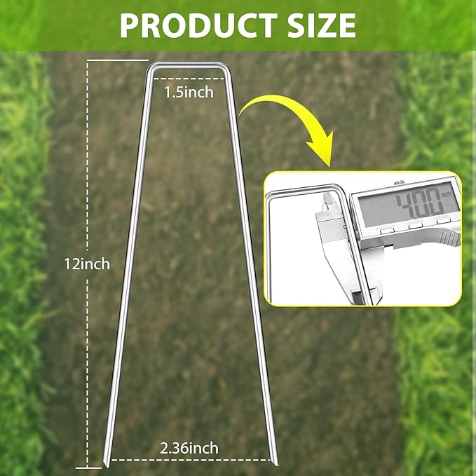 Landscape Staples 12 Inch, 200 Pack U-Shaped Galvanized Garden Stakes, 8 Gauge Heavy Duty Ground Stakes for Outdoor Decorations, Fixed Irigation Tubing, Fence,Weed Barrier Fabric