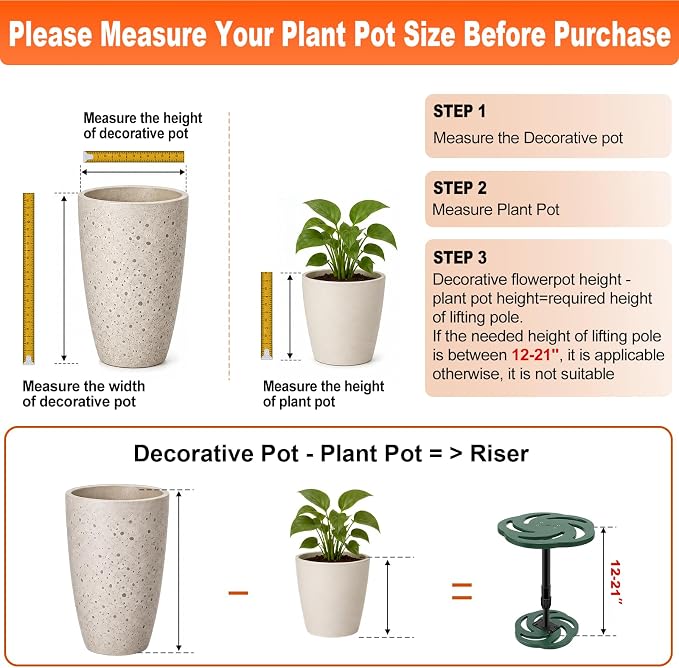 Axcoix 2 Pack Adjustable Height Plant Risers for Inside Pots, 12-21" Plastic Planter Inserts for Large Pots, Pot Fillers for Tall Square Round Taper Planters (6" 8" 10" Base or Top)