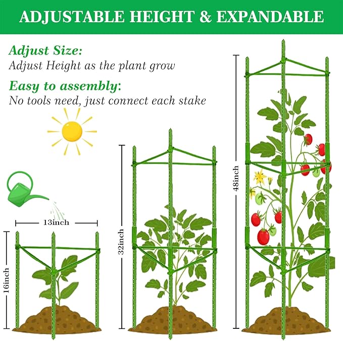 Moirsunt 4Pack Tomato Cage for Garden, 50.2Inch Multi-Functional Plant Support Stakes, Garden Stakes Tomato Trellis for Raised Garden Bed & Potted Plants, Tomato Cage Trellis for Climbing Plants