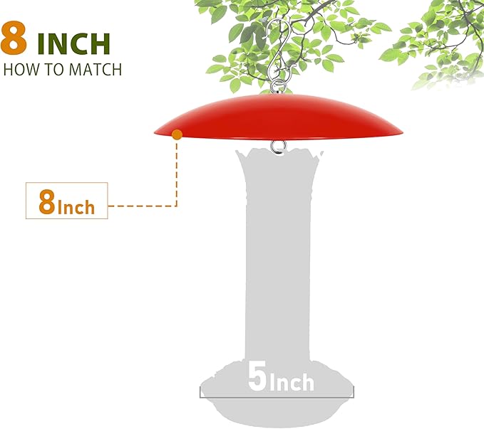 8-Inch Mini Rain Guard for Hummingbird Feeder,Bird Feeders Shade Dome Guard,Squirrel Baffle for Hanging Feeder in the Outdoors (Red), 4 Pack