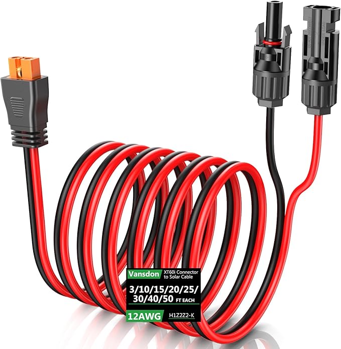 Vansdon Solar to XT60i Extension Cable 12AWG 50FT XT60i Female to Male Connector for RV Foldable Solar Panel, Portable Power Station, Solar Generator