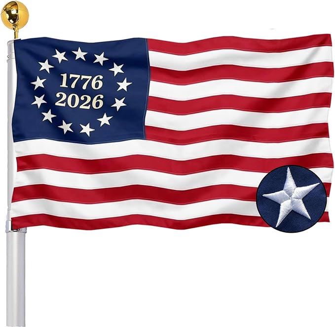 Embroidered 1776 Bennington 250 Anniversary USA Flags 3x5 Outdoor- Betsy Ross US Flag Heavy Duty Nylon Embroidered Stars Sewn Stripes With 2 Brass Grommets for Outside