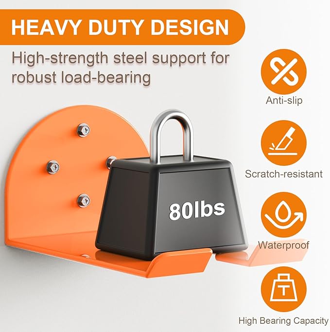 Weedeater Hanger, Heavy Duty Weed Eater Hanger Wall Mount, Garden Power Tool Holder with Rubber Coating for Grass Trimmer, Hedge Trimmer, Leaf Blower, Garage Organizer, 2 Pack
