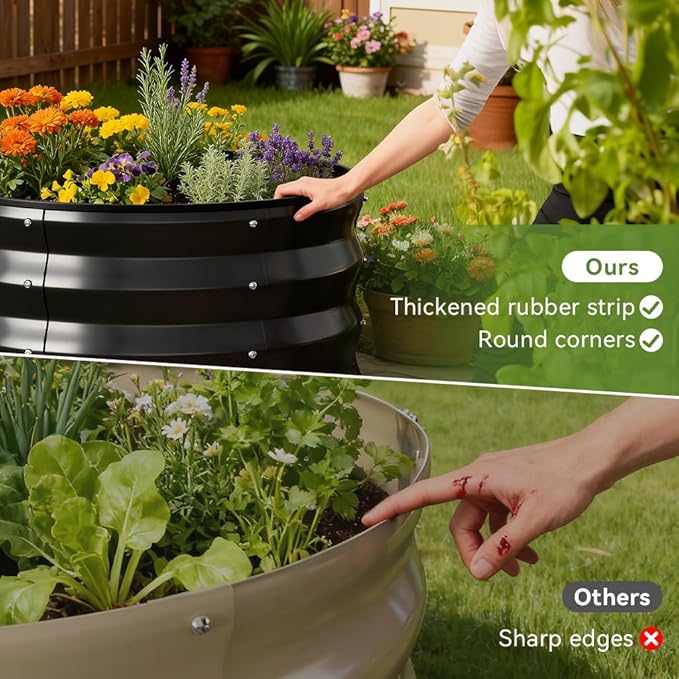 COMHOMA 2 Pack Round Raised Garden Bed 2x2x1ft,Galvanized Metal Planter Box Kit for Outdoor Gardening,Vegetable Flower Herb Growing Beds with Gloves Tools,Black