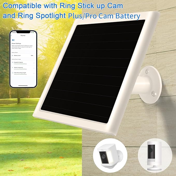 6W Solar Panel Charger for Ring Camera, Compatible with Ri ng Stick Up Camera and Ring Spotlight Plus/Pro Camera Battery, Waterproof (White 1Pack)