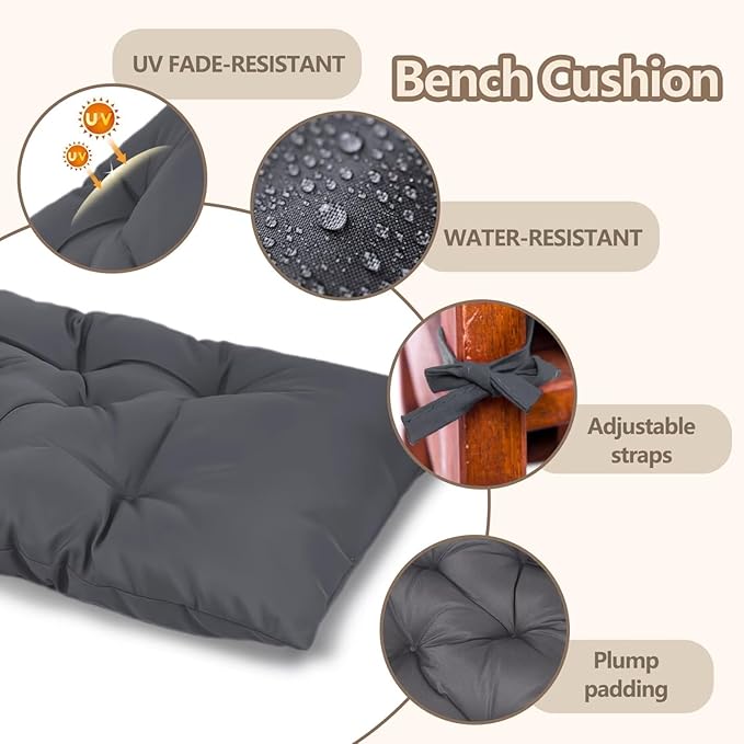 Yddsky 47.3 in Waterproof Indoor/Outdoor Garden Bench Seat Cushions，Thicken Patio Bench Soft Rocking Chairs Pad Lounger Seat for Wicker Loveseat Settee（47.3 X 19.6 X 3.17 in Dark Grey）