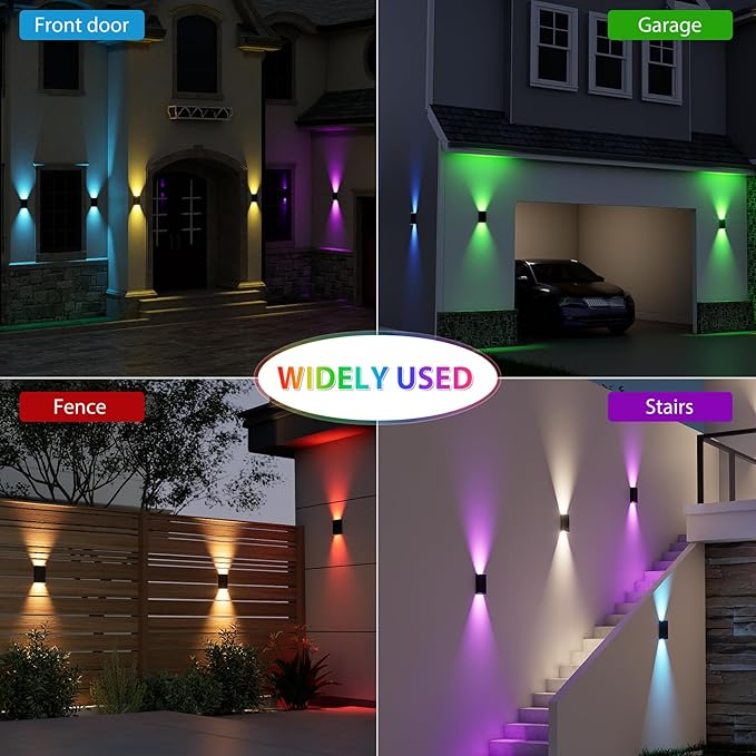 Solar Wall Light Outdoor , RGB & Warm White 8 Modes Dusk to Dawn Lighting Wall Sconce IP67 Waterproof Up and Down Solar Lights Outdoor Front Door Light for House, Garage, Porch, Doorway,Fence (1PACK)