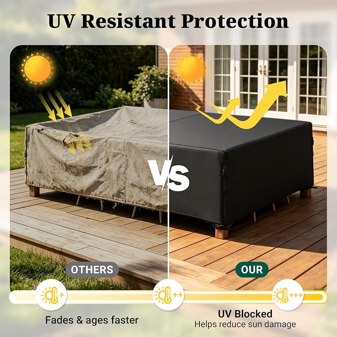 MR. COVER Heavy Duty Patio Furniture Covers, 900D Outdoor Furniture Cover Waterproof , Large Patio Set Covers Waterproof Outdoor for Dining Table and Chairs Combo, 113 x 76 x 28 Inch, Black
