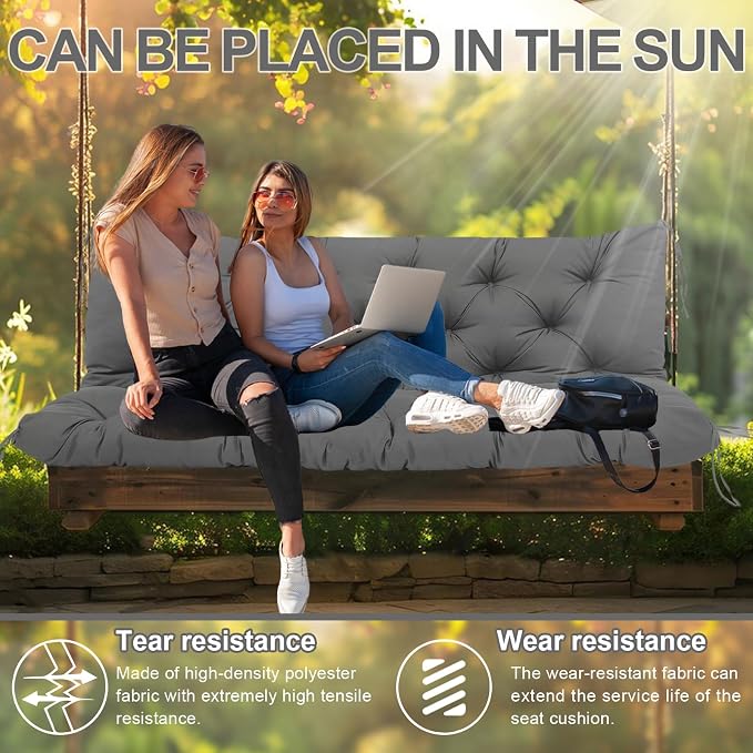 Extra Thick 5" Waterproof Porch Swing Cushions Outdoor 40 inch Swing Cushions 2 Seater Replacement with Backrest and Ties for Outdoor Furniture Patio Bench Garden (Gray)