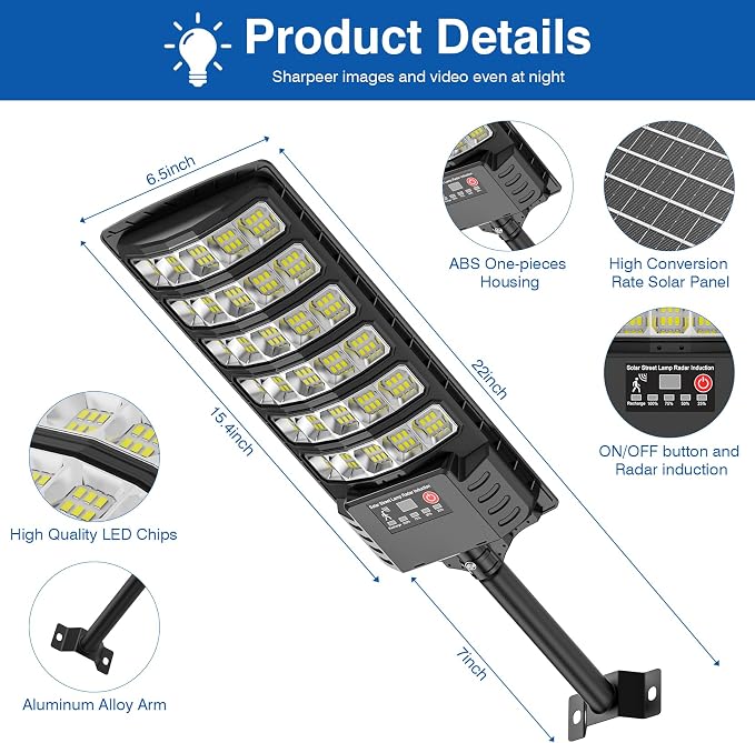 Solar Street Lights Outdoor Waterproof , 6500K 320°Wide Angle Flood light, LED Solar Parking Light with Motion Sensor and Remote Control for Outdoor, Streets, Courtyards,Parking Garages,-4Pack