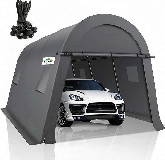 COBIZI Carports 10x20 Heavy Duty Car Canopy Garage with Removable Doors & Vents, Galvanized Frame Portable Carport Canopy Outdoor Storage Shelter with All-Season Tarp for Car Boat Truck, Gray