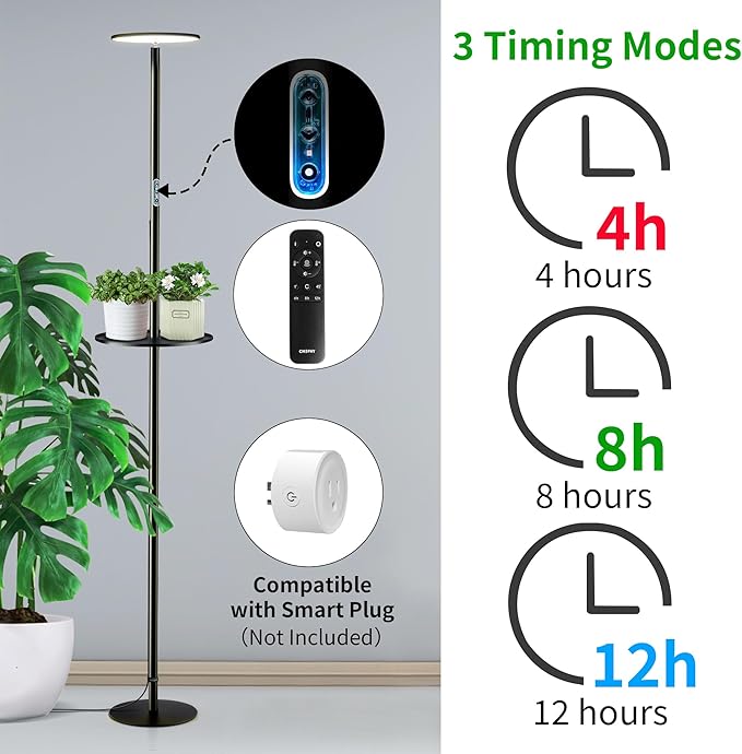 chiphy 69" Full Spectrum Grow Light for Indoor Plants, 40W Tall Plant Lights with Tray, 4/8/12H Timer, 10 Level Dimmable Brightness, Heights Adjustable, Remote Control, Ideal for Large Tall Plants